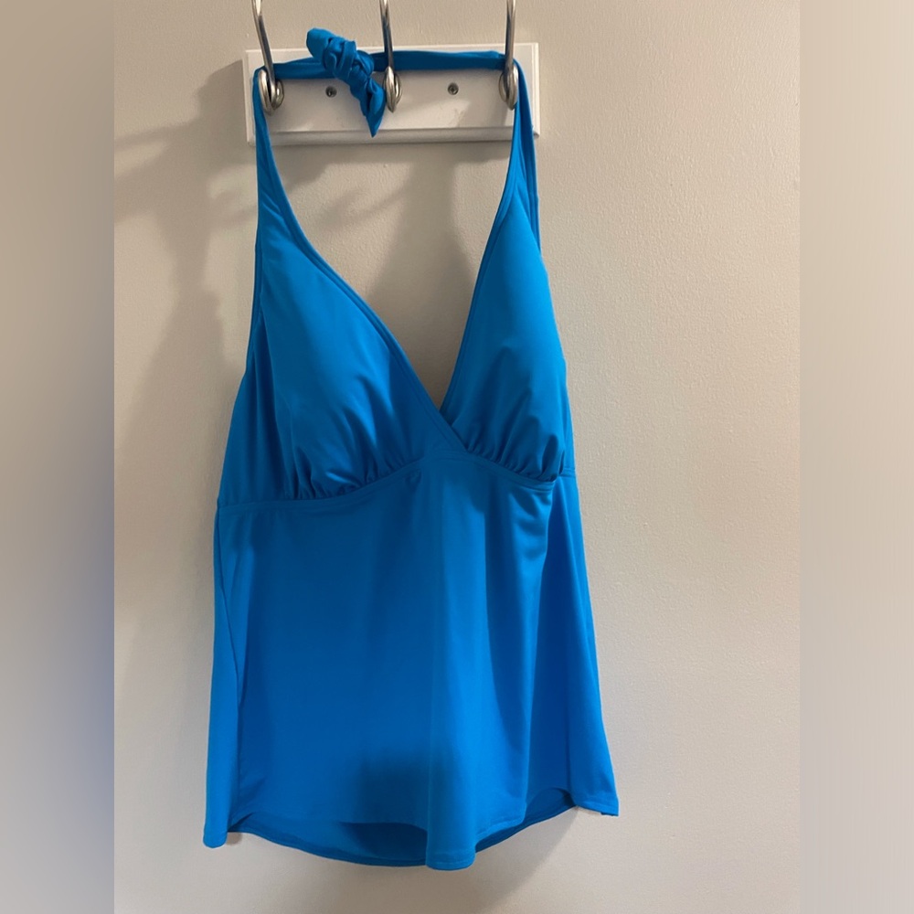 Lands' End Blue Halter Tie Front Swim Tank Top